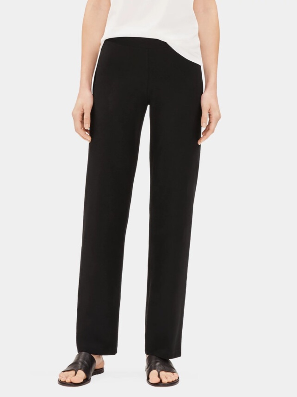 Eileen Fisher System Washable Stretch Crepe Straight Leg Pull-On Black Pants